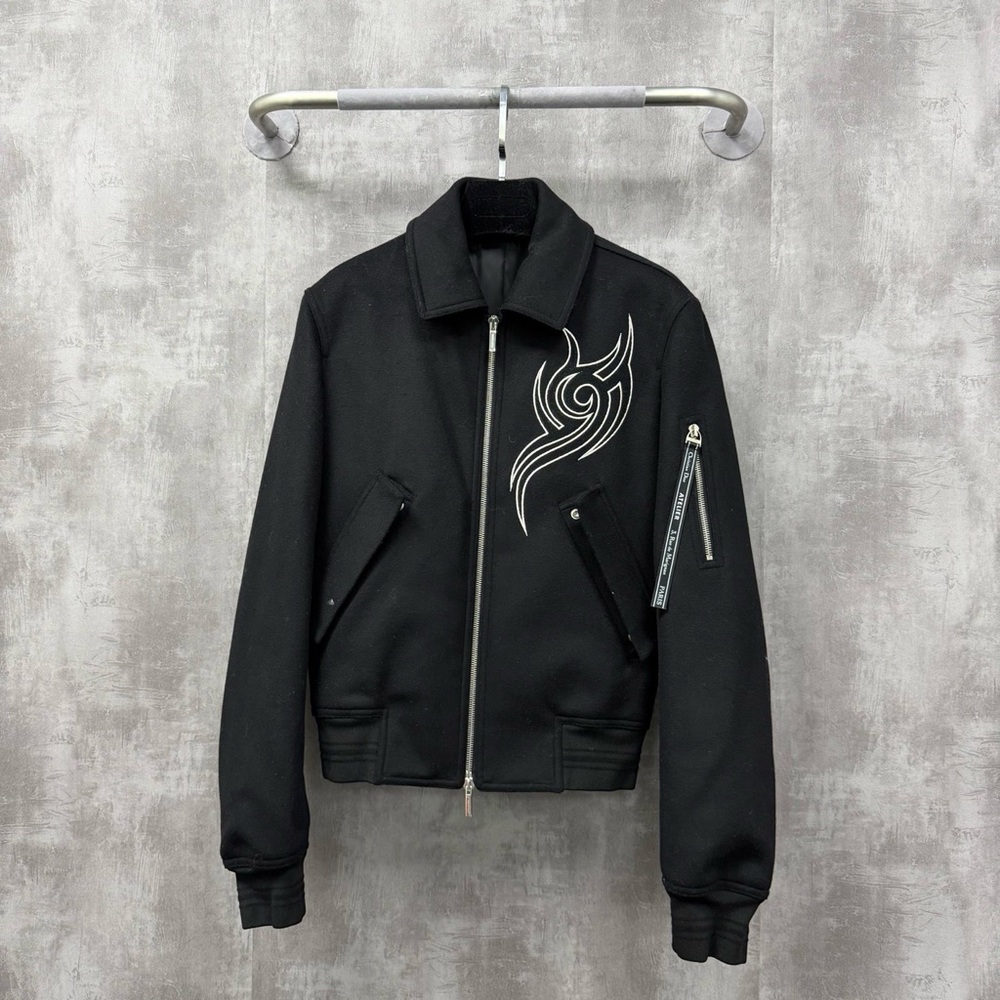 Authentic Dior Black Bomber Jacket with Silver Accents